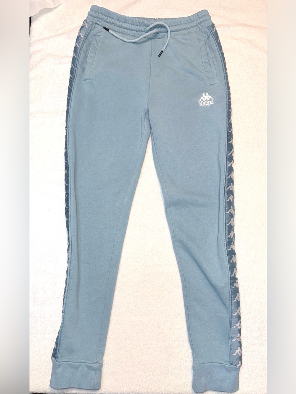 Kappa Banda Wrastoria light blue side-stripe sweatpants, size 16